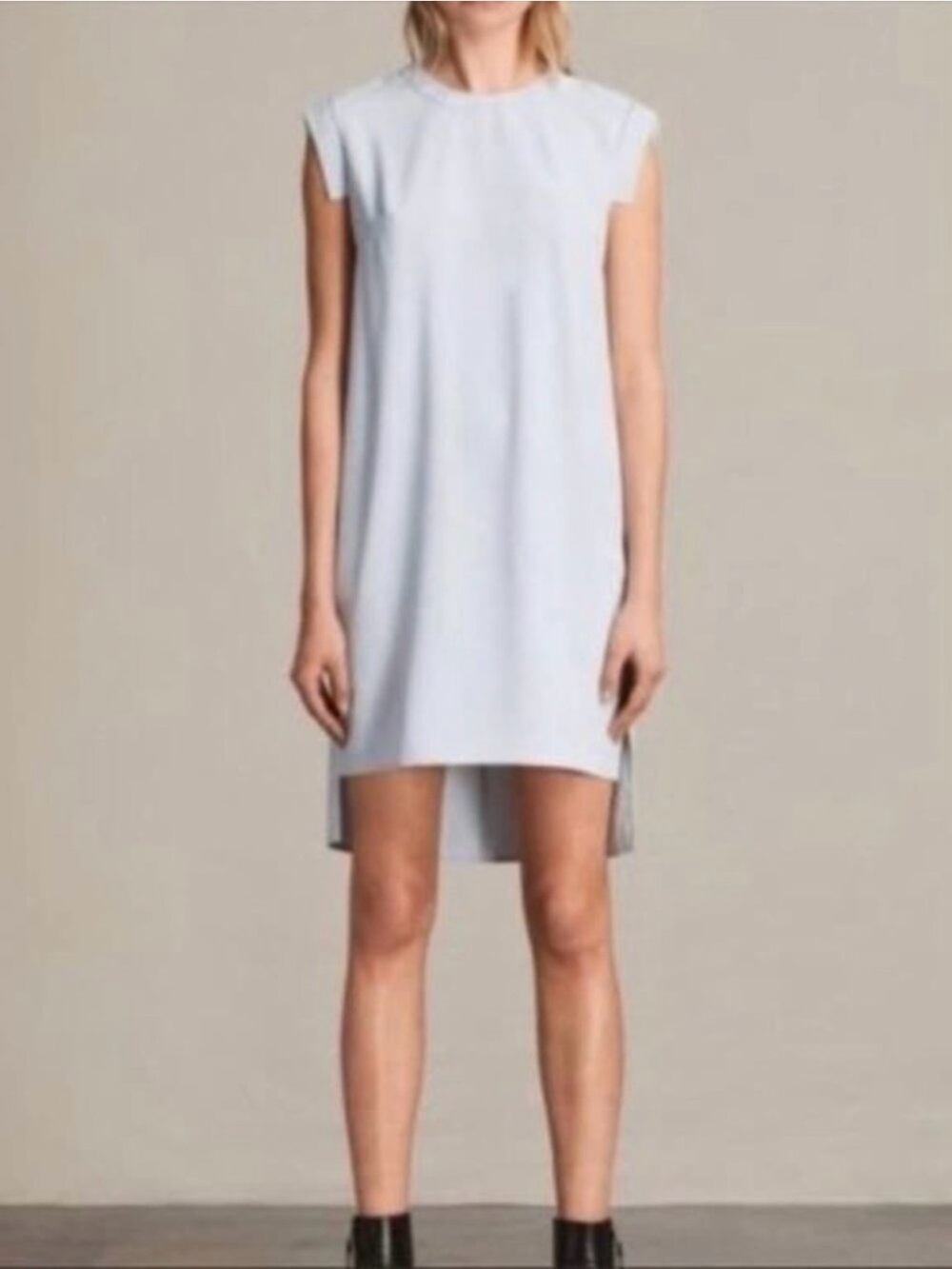 All Saints Sleeveless High-Low Shift Dress in Pale Blue